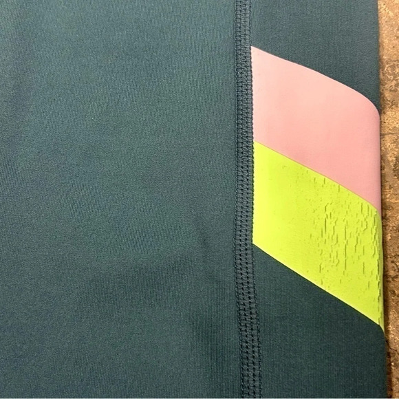 Nike One Women's Small Mid Rise 7/8 Colorblock Leggings‎ Teal/Safety Yellow/Pink - Picture 4 of 8